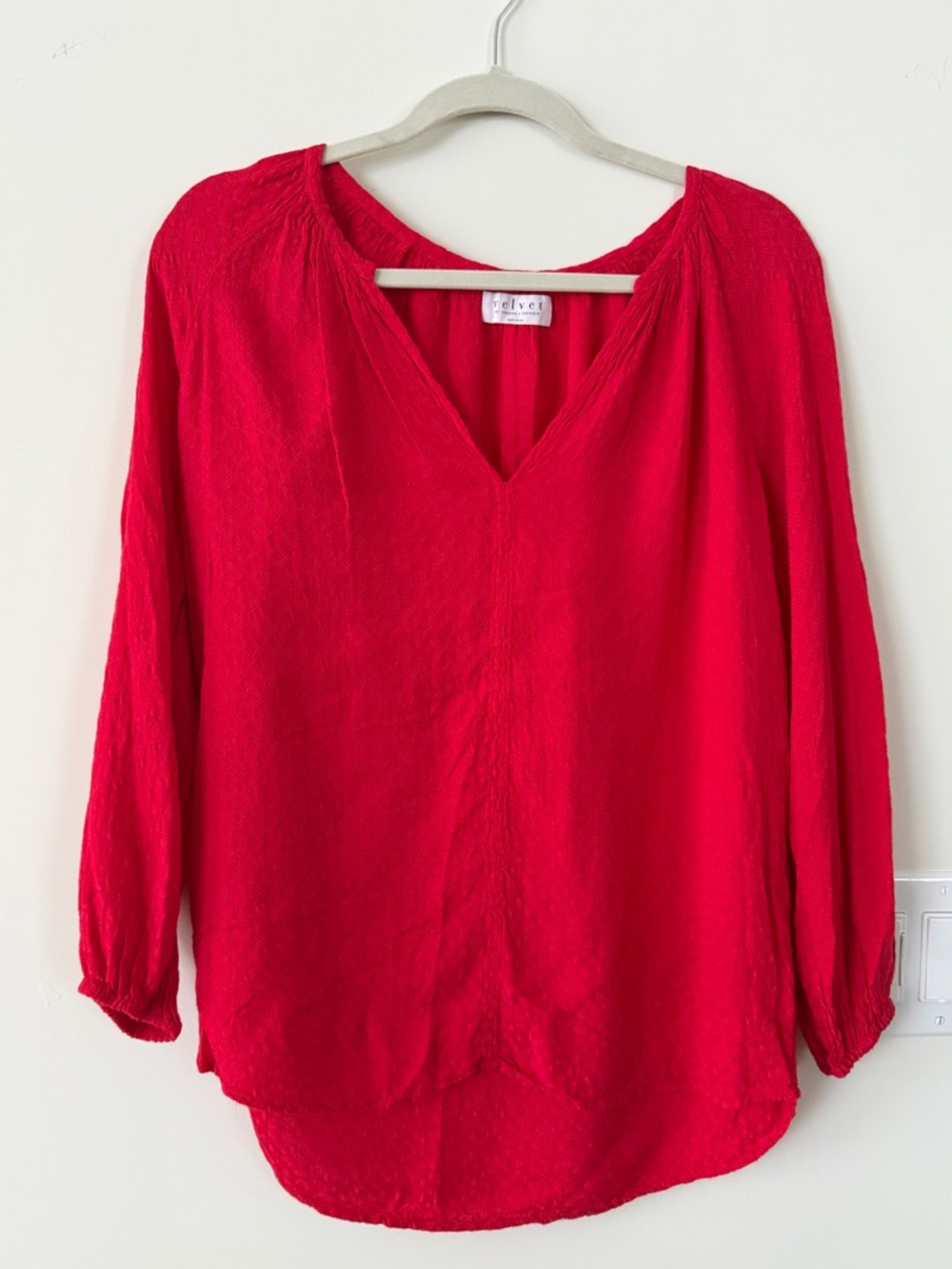 Velvet by Graham & Spencer Bright Red V-Neck Peasant Top